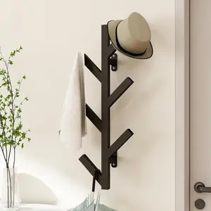 Wall Mounted Metal Coat Rack with 6 Hooks Modern Minimalist clothes rack, Upright Coat Rack for  Clothes, Hats,  Bags and Scarves Entrance Wall Iron Coat Racks (Black)