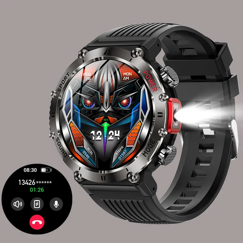 LOOXLK Men's Round Wearable Smartwatch - 1.46 in 360p TFT Display, 600mAh Battery, 3ATM Waterproof, Wireless 5.0, USB Charging, LED Flashlight, Pedometer, Sport Mode, Mobile Monitor, Custom-Compatible with iPhone & Android, Ideal Men's Gift, Tracker Watch
