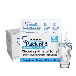 2 Cleaning Mineral Salts – Cleaner Crystals for Aligners, Retainers, Nightguards, & Dentures– Removes Stains, Plaque & Odors – Daily Safe Formula for imperfect teeth