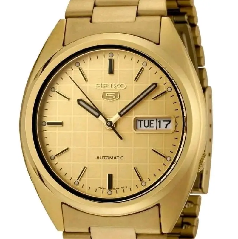New Seiko 5 All Gold Automatic 21 Jewels day/date Men's s beautiful watch SNXL72K1