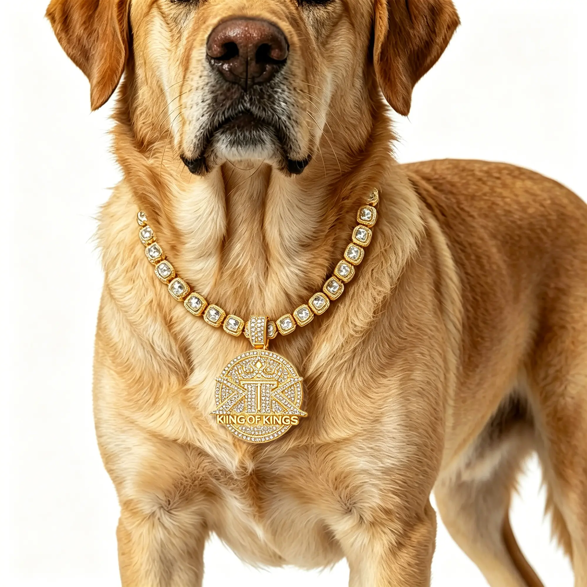 Luxury Rhinestone Hip Hop Bling Dog Collar - Gold/Silver Iced-Out Square Tennis Chain, Removable Game Controller & King Pendant, Adjustable Sparkly Choker for Small-Medium Dogs, Party Wear Photo Prop Gift