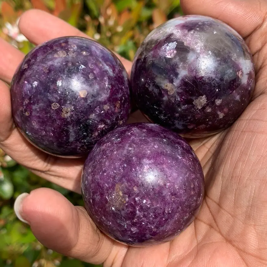 Natural Dark Purple Lepidolite Crystal Spheres
