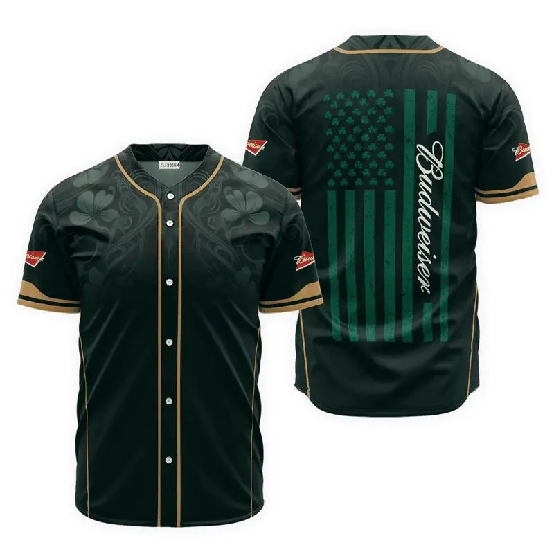 US Flag Saint Patrick's Day Budweiser Baseball Jersey - Budweiser Jersey Shirt For Men Women, Budweiser Baseball Shirt