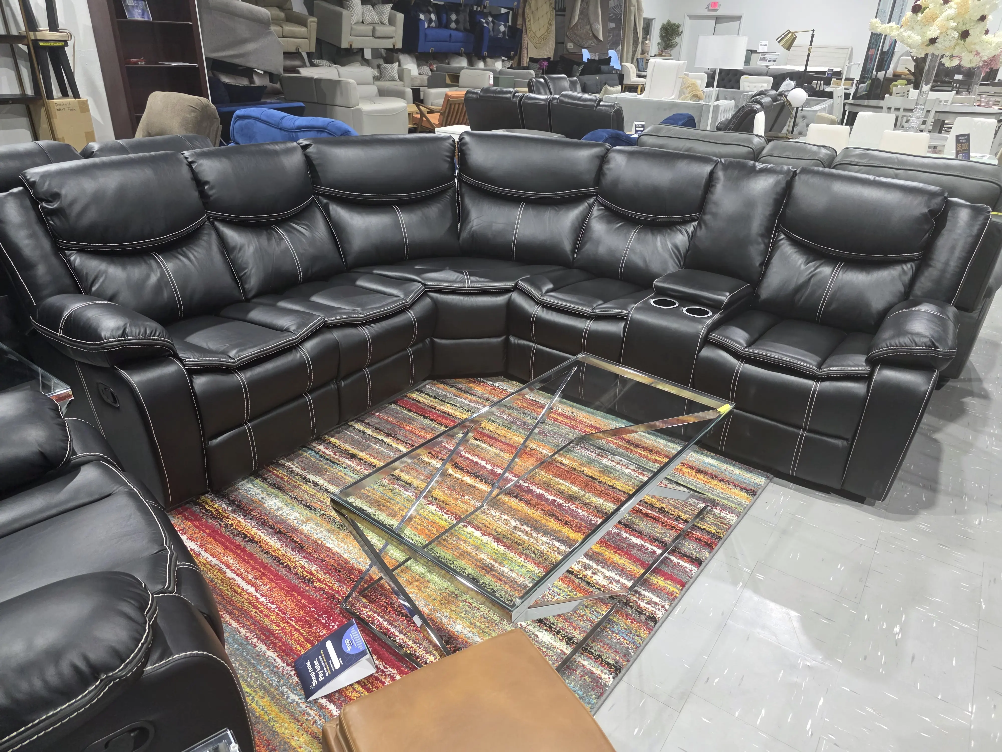 Emerson Black Leather Reclining Sectional - Elegant Modern Design with Reclining Functionality for Living Room or Den Comfort