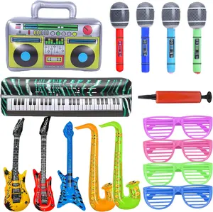 Inflatable Party Props Guitar Inflatable Saxophone Microphone Balloons Fun Musical Instruments Accessories for Pool Birthday Party Supplies Favors Photo Booth Props 80s 90s Carnival Disco Party