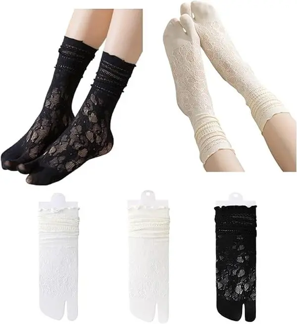 Pair of 3 Lace Sexy Tabi Socks for Women Flip Flops Mesh Novelty Slouch Socks for Daily Wear, Tabi Socks are Ideal Presents for Friends and Family