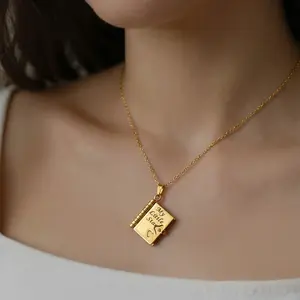 Women's Boujee Engraved Book-Shaped Charm Clavicular Miniature Necklace - Openable Flip, "My Little Star" Gift for Daughter & Mom, Engraved Necklace, Book-Shaped Charm Necklaces