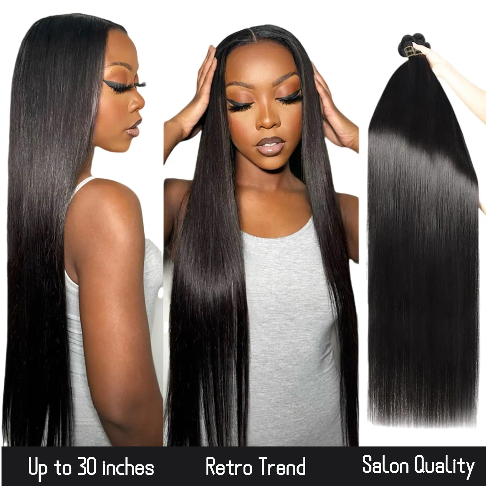 [Opening Sale] Ashine Straight Hair Bundles Brazilian Virgin Black Natural Hair Bundles Luxury Salon Quality 100% Human Hair Wigs Can be Curled luxury extensions