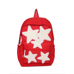 Unisex Preppy Style Star Patched Backpack Casual Lightweight Large Capacity Fashionable Classic for Daily Travel College Use
