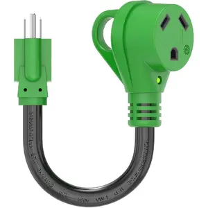 30 Amp to 110 Volt RV Adapter Cord 12 Inch, NEMA 5-15P to NEMA TT-30R Electrical Power Adapter with LED Power Indicator, Green, ETL Listed