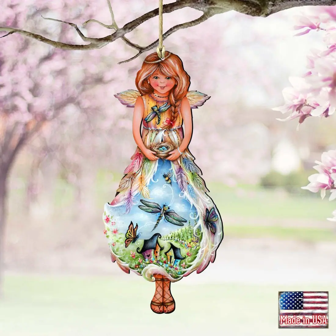 Designocracy 8457902-S2 Artistic Easter Wooden Ornaments - 5x5.5 in Spring Fairy Style, Set of 2, Festive Home & Outdoor Decor, Holiday Gift, 5 X 5.5 In