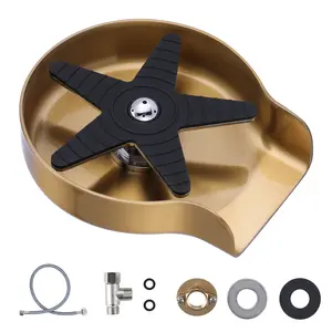 WOWOW Stainless Steel Glass Rinser Cup Washer for Kitchen Sinks - 360° Rotator, Auto Spray, Propeller-Shape Silicone Blade, Supply Lines (Gold)