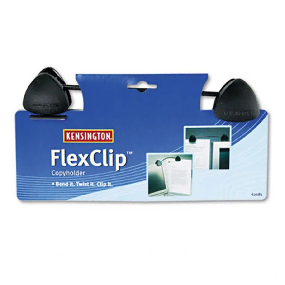 Kensington 62081 Plastic FlexClip Copyholder - Clip Design, Flexible Bendable Gooseneck, Legal Size Paper Holder, Monitor/Laptop Mount, 1-1/2" D x 1-3/4" H x 9-3/4" W, Black