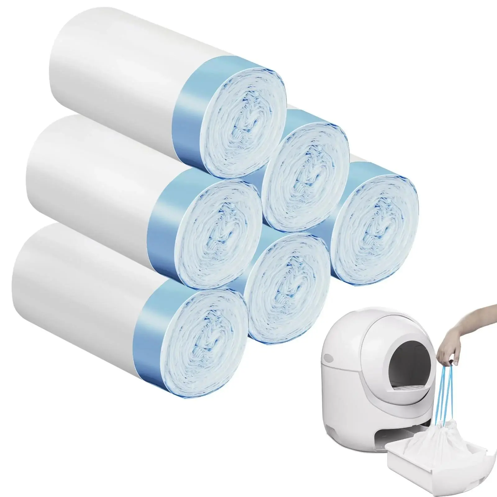 Heavy-Duty Polypropylene Drawstring Cat Litter Liners, 75-Count Leak-Proof Rip-Resistant Waste Bags for Automatic Litter Boxes