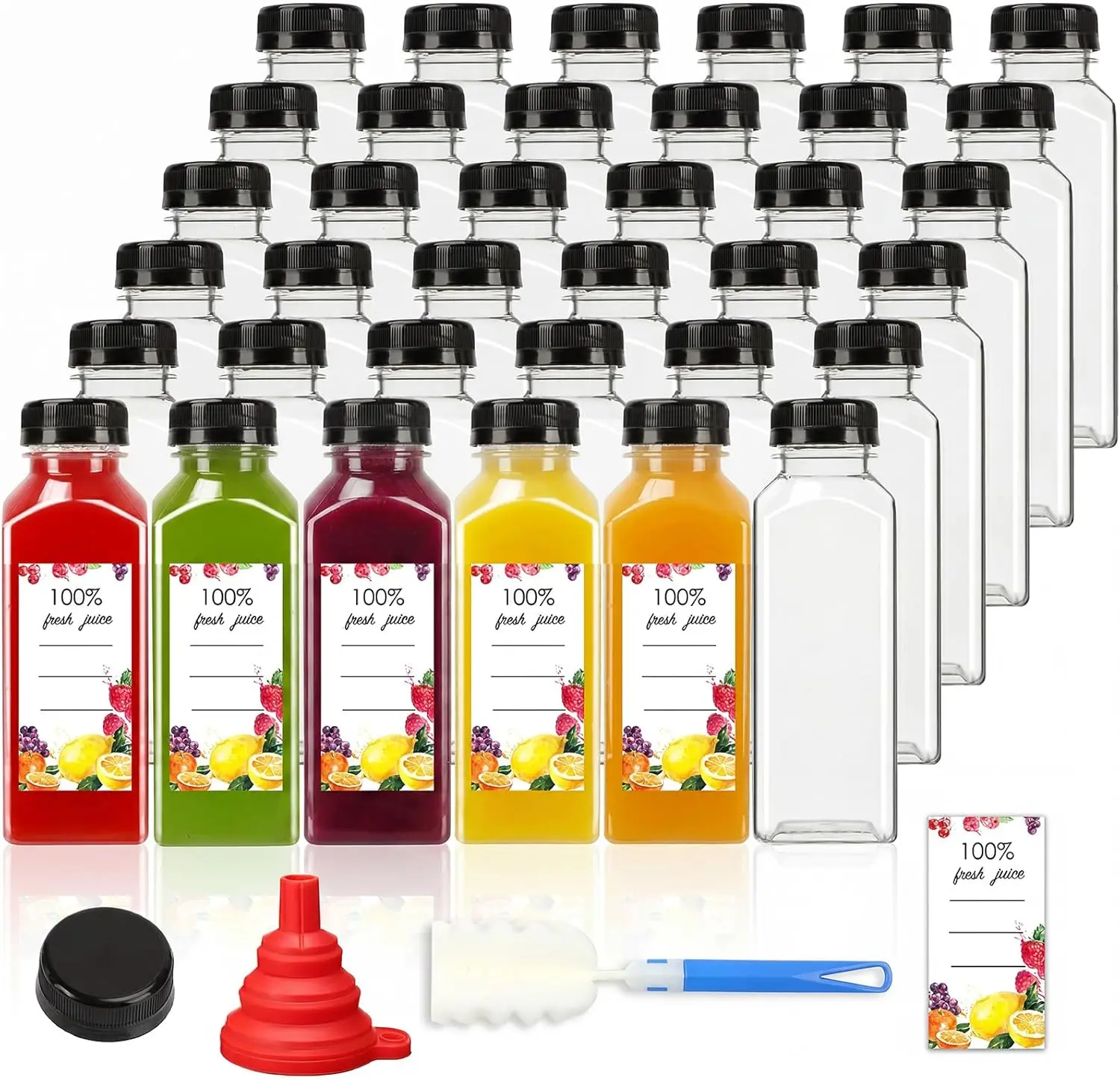 40 Pack 12oz Plastic Juice Bottles with Caps, Clear Reusable Beverage Containers for Juicing Smoothies Milkshake Tea Coffee and Drinks, Leakproof BPA Free Bulk Plastic Bottles for Home Travel and Business Use