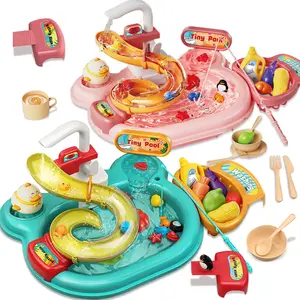 Play House Toys Kitchen Set, Toddler Play Kitchen, Play Kitchen Accessories, Simulation Kitchen Dishwashing Table Faucet Cycle Out Water, Pretend Play Set, Summer outdoor beach toys, Suitable for 3-6 years old kids birthday Halloween Gift