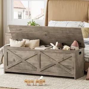 47.2 Inch Wooden Storage Chest, Equipped with Safety Hinges, Farmhouse Style Shoe Bench, Spacious & Durable Multi-Functional Trunk, Easy to Assemble, Ideal for Entryway, Bedroom and Living Room