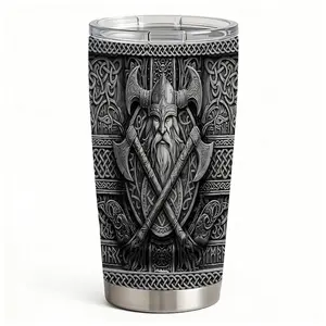 20oz Viking Odin Norse Mythology Stainless Steel Tumbler， Tumbler with Lid Double Wall Vacuum Insulated Travel Mug
