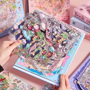 20 pcs Cute Cartoon Miniature Landscape Stickers Album, Large Size 3D Stackable House Diary Stickers, 20 Sheets Decorative Scrapbooking Supplies, Creative Craft Kit, Decoration Sticker, Scenes Stickers