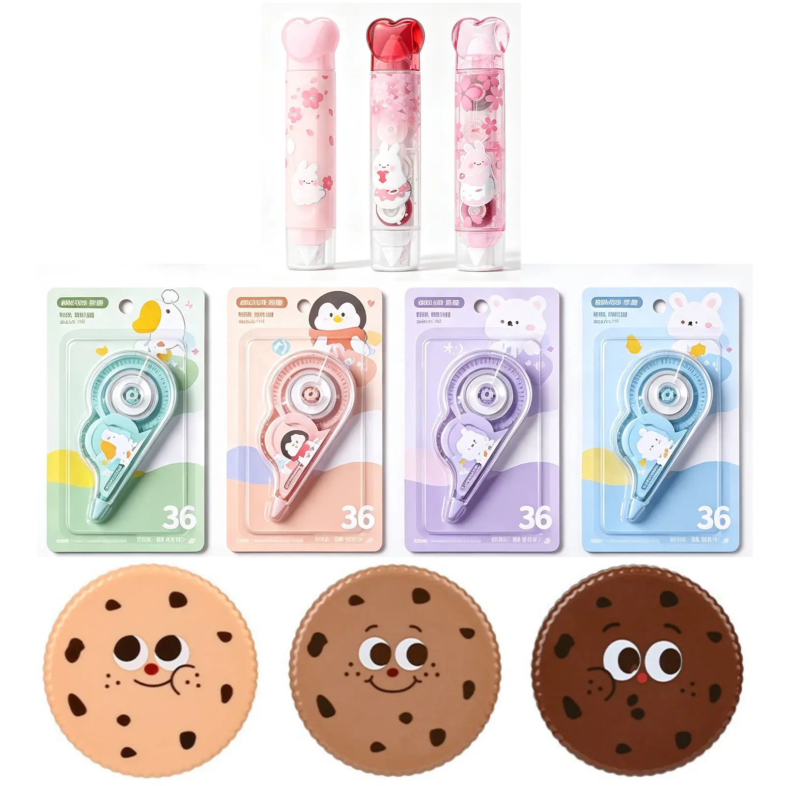 3Pcs Cute Cartoon Correction Tape Collection, Smooth Tear-Resistant Quick Dry White Out Tape, Portable Instant Correction Applicator, Aesthetic Stationery for Journaling School Office, Gift for Teens Girls Kids