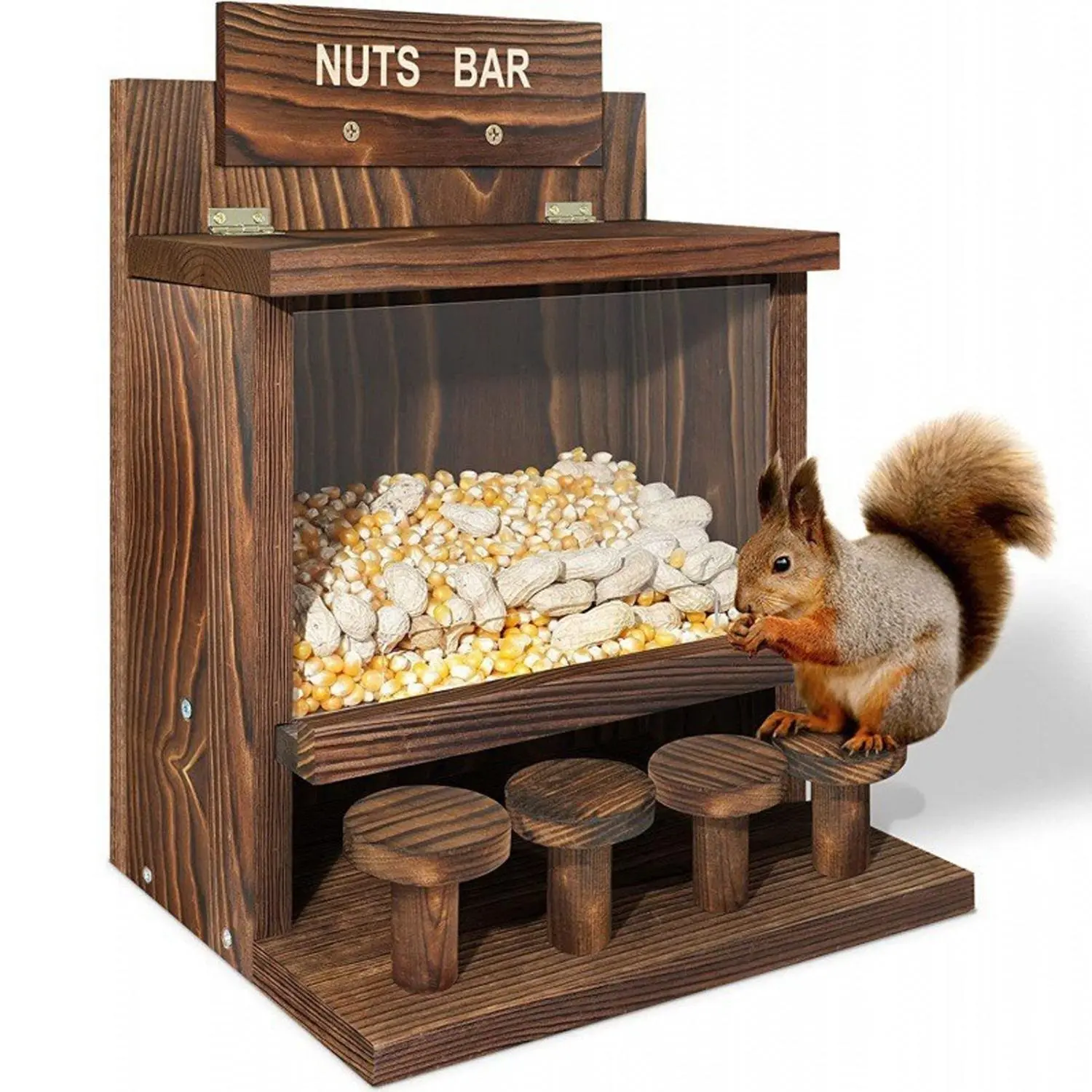 Wooden Squirrel Feeder, Outdoor Fun Wooden Chipmunk House Box, Large Squirrel Feeder, Pet Feeding Supplies for Small Animals