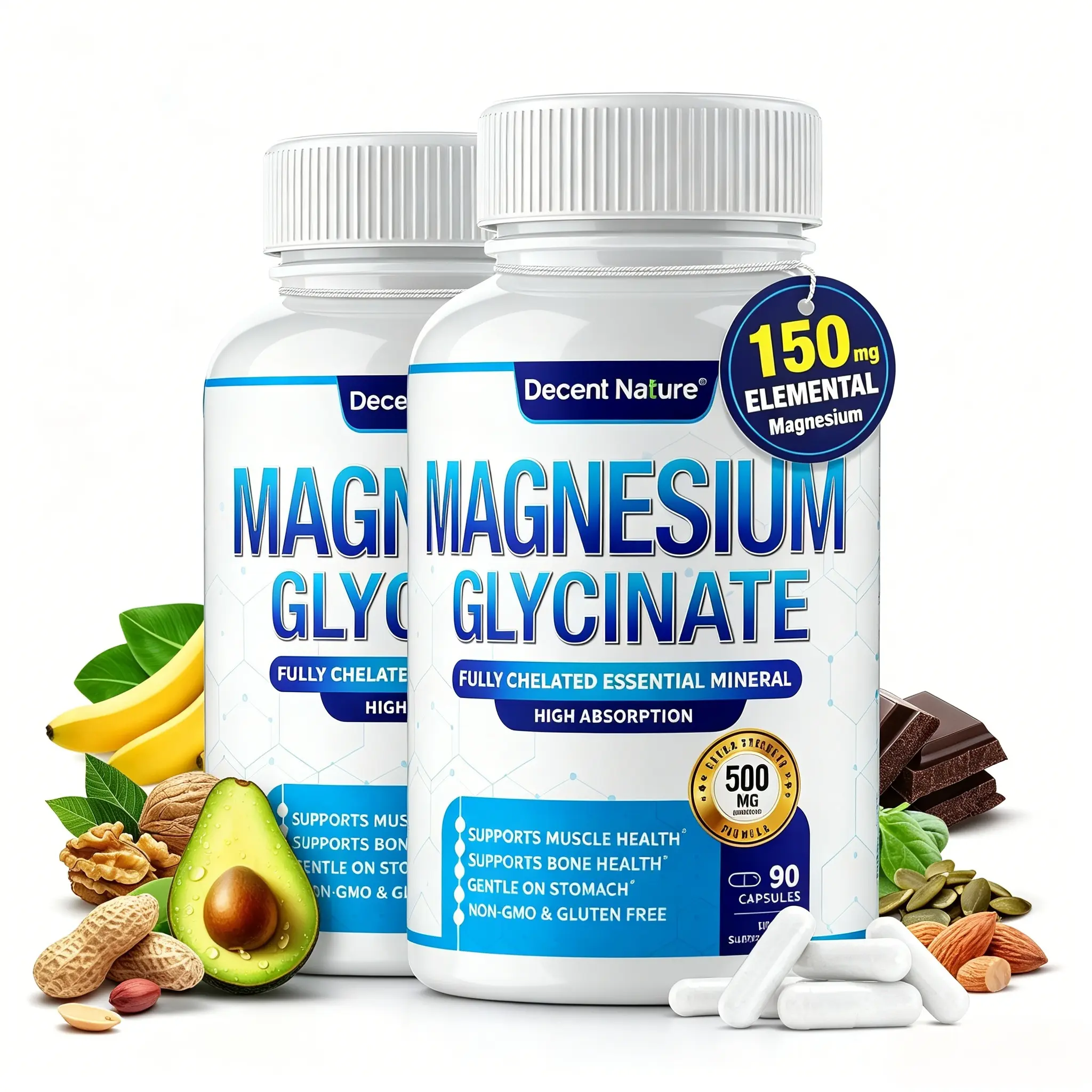 Magnesium Complex 6 Types Elemental Magnesium 1000mg – Glycinate, Citrate, Malate, Taurate, Oxide, Orotate Vegan Non-GMO 90 Count