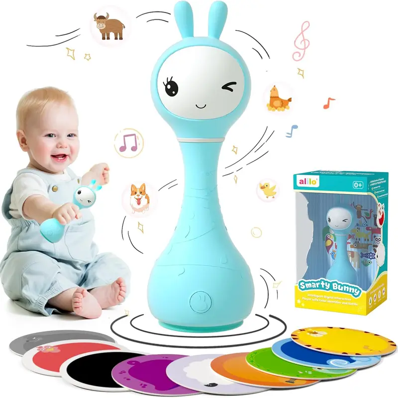 【Fall Deals】Alilo Smarty R1 Soft Silicone Rattle - Lightweight, Musical Light-Up Educational Toy, 5 Music Modes, Color Recognition, USB Rechargeable, 0-3 Months Newborn Baby Toys, Children Development, Best Gift for Baby (Home, Stroller)