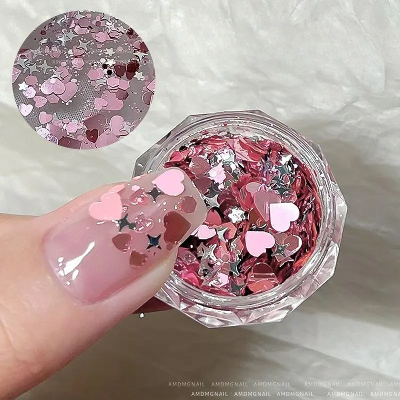 Glitter Sequins Nail Art Decoration, Heart & Star Shaped Sequins for Nail Art Decoration, DIY Nail Art Decoration for Women & Girls, Star And Heart Shapes, Glitter Cut Out