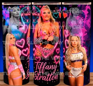 Tiffany Stratton Its Tiffy Time Wrestling Cup Mug Tumbler 20oz Stainless Steel Tumbler with Slide Closure Lid, Reusable Plastic Straw, Handmade Design - Drinkware