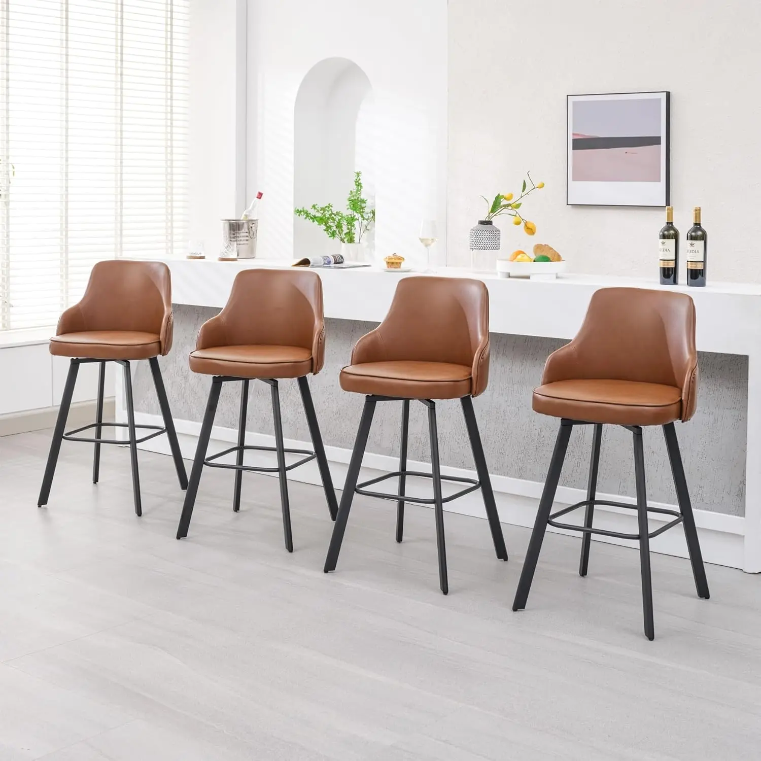 FIRAVOE Adjustable Swivel Bar Stools Set - 26-30" Tall PU Leather Armless High Back Indoor Kitchen Chairs with Footrest, Minimalist Ergonomic Mid Century Home Decor Furniture,dorm essentials