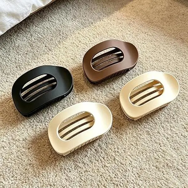 4 Pack Flat Hair Clips For Women – Matte Oval French Claw Clips, 3.8 Inch Non Slip Strong Hold For Thick & Thin Hair, Lay Flat Design For Work Yoga Daily Styling