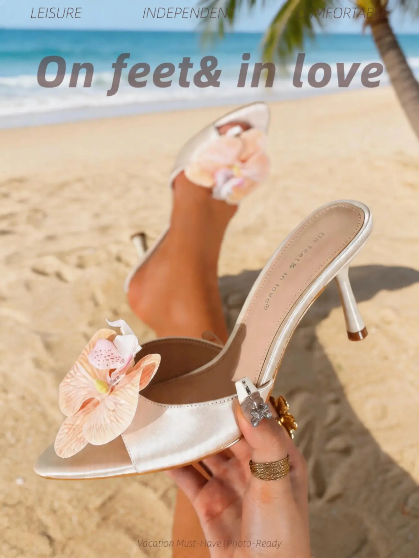 3D Orchid Pointed Toe Stiletto Mules, Satin Slip-On Flower Print Sandals, Summer Vacation Date Wedding Versatile High Heels for Women Footwear