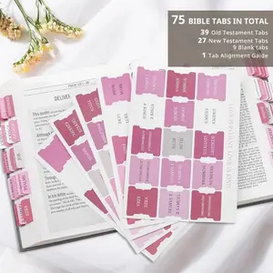 Bohemian Pink Bible Bookmarks with Book Summaries, Unisex - 5 Large-Print Laminated Bible Bookmarks, Durable, Easy-to-Use, Functional and Aesthetic Decorative Index Tabs for Prayer Journals, Book Decoration, Women's Bible Study and Gift.