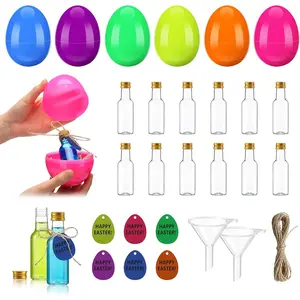 12 Set Easter Fillable Eggs for Adults, Include Mini Liquor Bottles Funnels Bright Fillable Eggs and Happy Easter Tags for Adults Basket Stuffers Holiday Party Favors Gifts