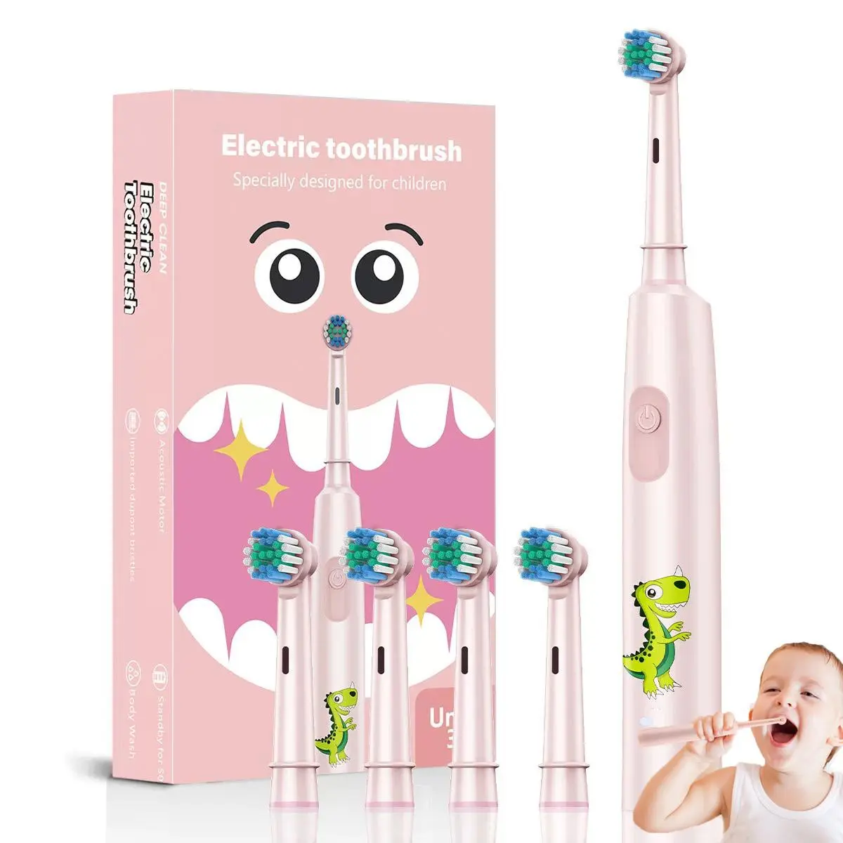 Cute Cartoon Design Electric Toothbrush, 1 Set Rechargeable Toothbrush with Replacement Brush Head, Oral Care Product for Kids, Rechargeable Electronic Toothbrushes, Cordless Teeth Cleaner, Battery Powered Toothbrush