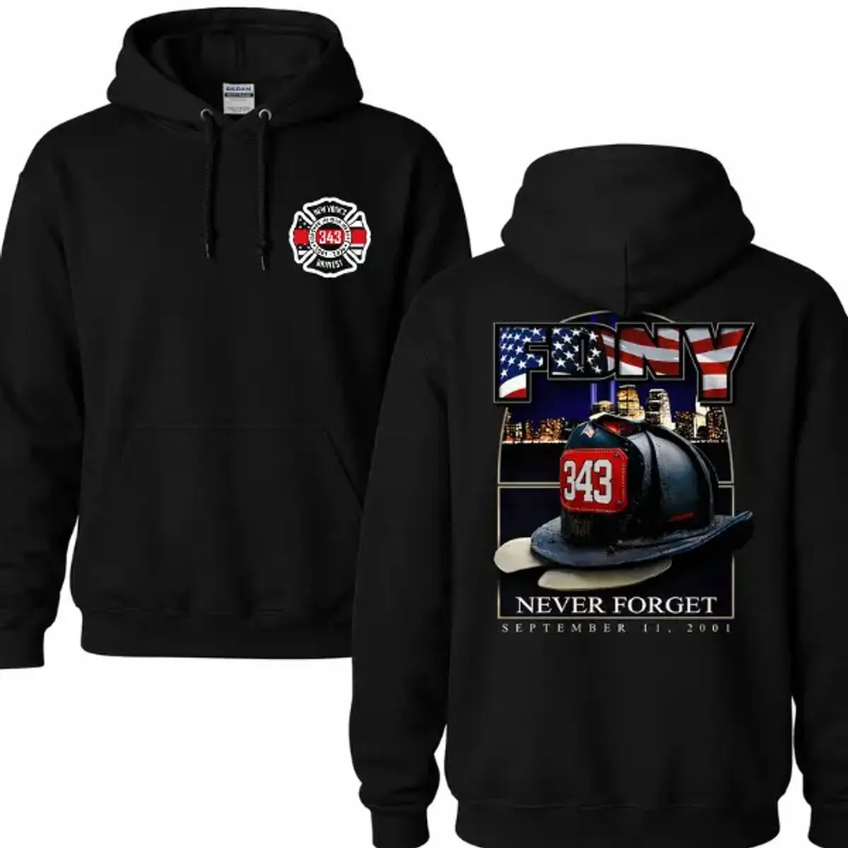 Fdny 343 Firefighter Memorial T-shirt Sweatshirt Hoodie, New York Bravest Tribute Tee, Never Forget September 11 Sweatshirt, Patriotic Firefighter Helmet Graphic Shirt For Men Women, First Responder Memorial Apparel , Unisex Sweater Pullover Tee