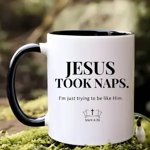 11oz Funny Jesus Napping Ceramic Mug - "Jesus Took Naps" Humorous Religious Coffee Cup with Cross Design, Perfect Easter Gift for Believers, Humorous Drinkware |   Playful Typography |   Durable Print Mug