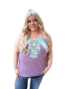 Blue & Purple Embroidered Tank