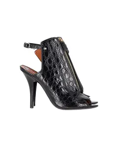 Pre-owned Givenchy Givenchy Croc Embossed Zipper Sling Back Sandals in Black Leather by Rebag