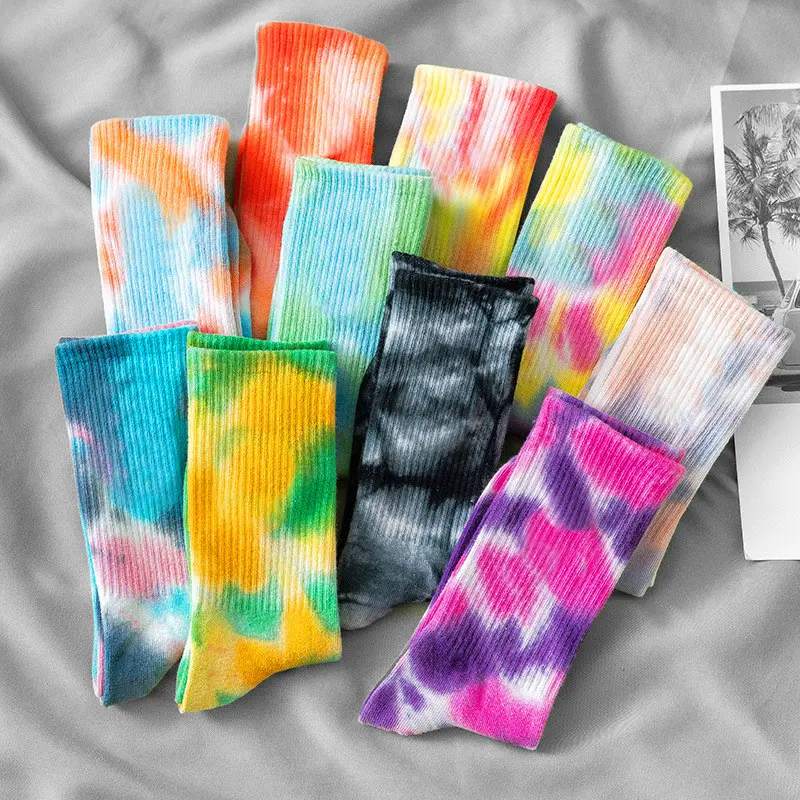 Tie-Dye Cotton Crew Socks for Men & Women - Breathable, Soft, Multi-Color Casual Socks for Daily Wear, Streetwear, and Sports  socks women chunky scrunch comfy warm sock