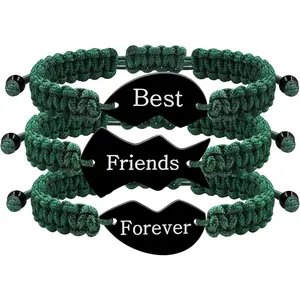 3-Pack   Forever Bracelet Set - Braided Rope Heart Puzzle Charms, Engraved Matching Friendship  for BFFs Men Women
