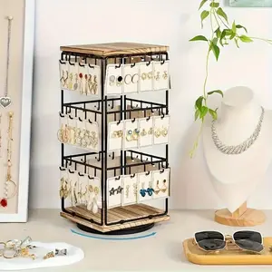 360 degree rotatable jewelry storage rack with 48 hooks, earring and earring display rack, necklace and bracelet display rack, hair accessory pagoda, desktop jewelry ring storage rack, bead storage rack