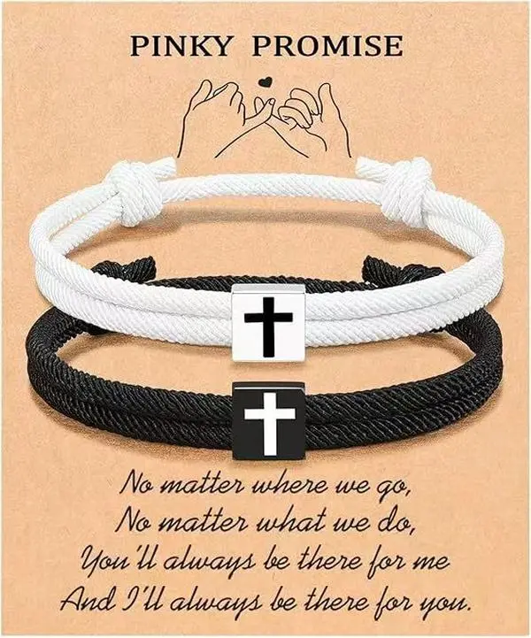 2pcs Adjustable Rope Cross Bracelet Braided Christian Bracelet for Men Women Teen Girls Fashion Jesus Bracelets Christian Baptism Gift
