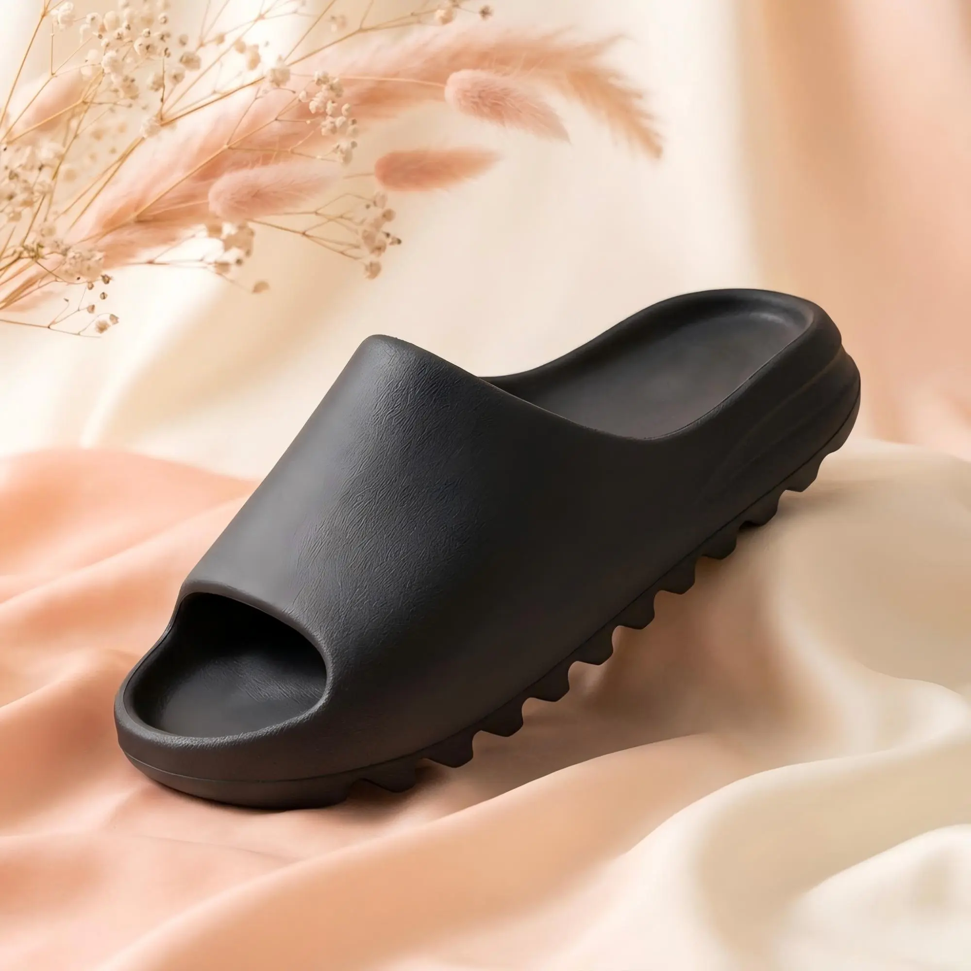 Unisex Minimalist Thick-Sole EVA Slides, Black Comfortable Slippers for Men and Women (Viral Trendy Style)