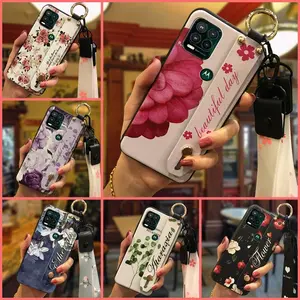 Wrist Strap Fashion Design Phone Case For Moto G Stylus 5G Wristband ring Flower Phone Holder Back Cover Durable Dirt-resistant Shockproof protective Silicone Lanyard Waterproof