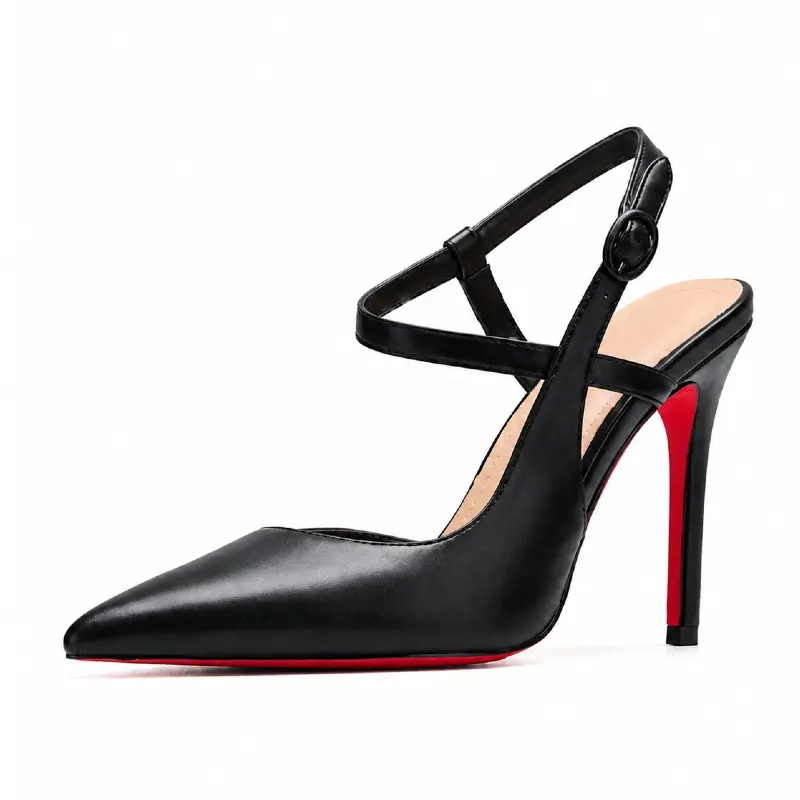Women's Custom Secure Fit Faux Leather High Heels - Pointed Toe, Adjustable Ankle Strap Pumps, Non-Slip Red Sole, Soft Breathable Insole, Minimalist Classy Party Shoes for Wedding Formal Occasions, Black Evening Footwear, Shoes For Women, Black Heels