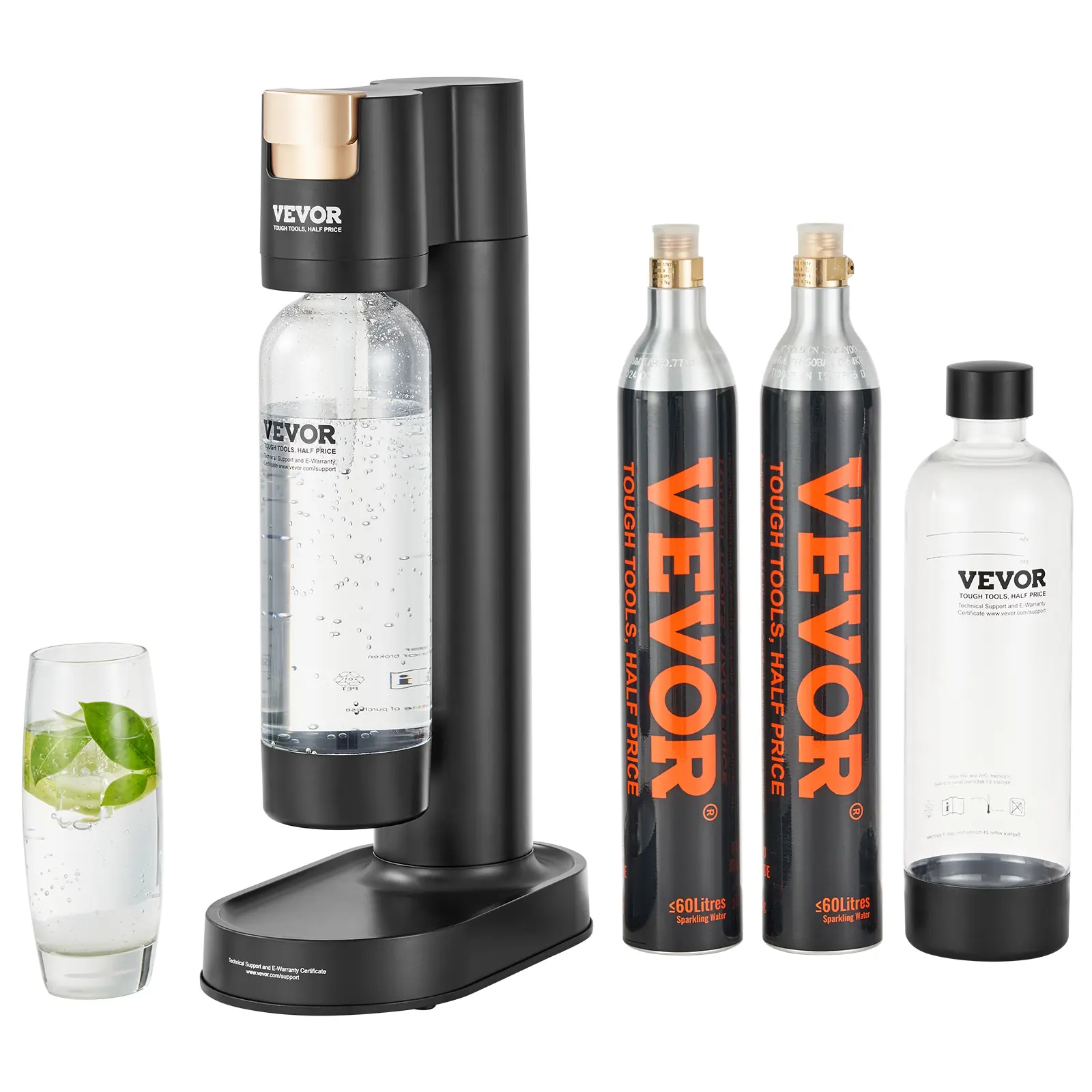 【Summerfinds】VEVOR Automatic Soda Maker Machine - Homemade Soda Starter Kit, Carbonates Fast, Auto Release, 2 BPA-Free 1L Plastic PET Bottles, 2 CO2 Cylinders, Compatible with Mainstream Screw-In 60L CO2 Cylinders, Camping-Friendly, Eco-Friendly