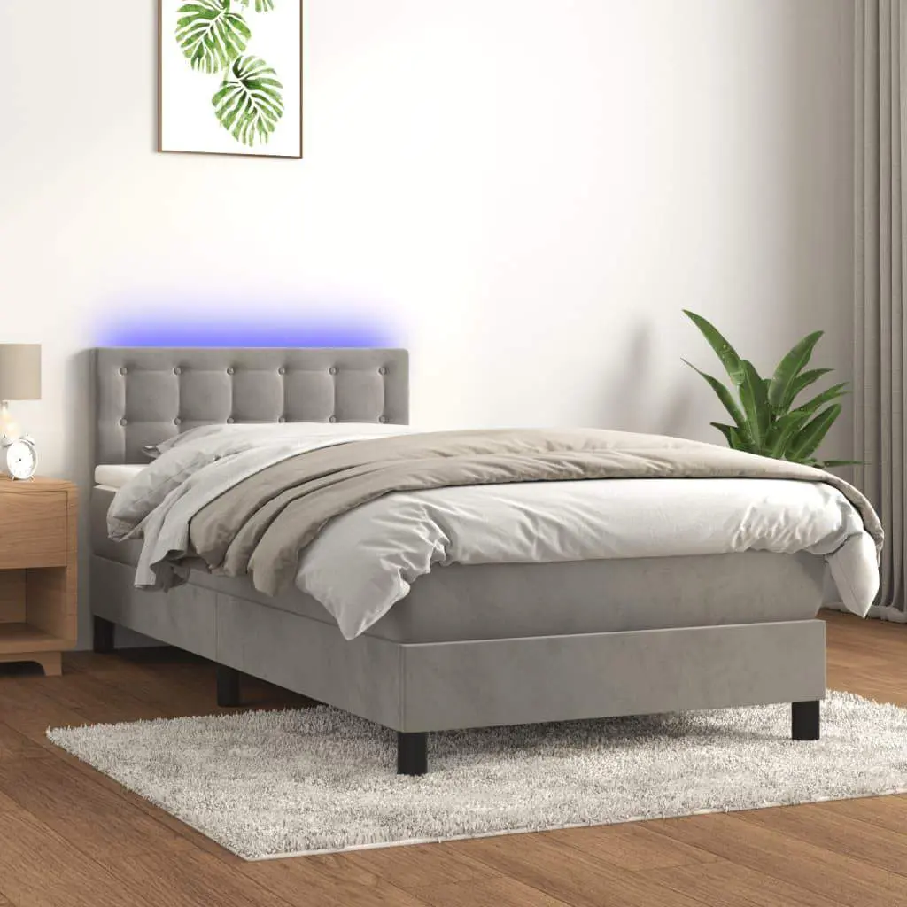 Box Spring Bed with Mattress&LED Light Gray Twin Velvet