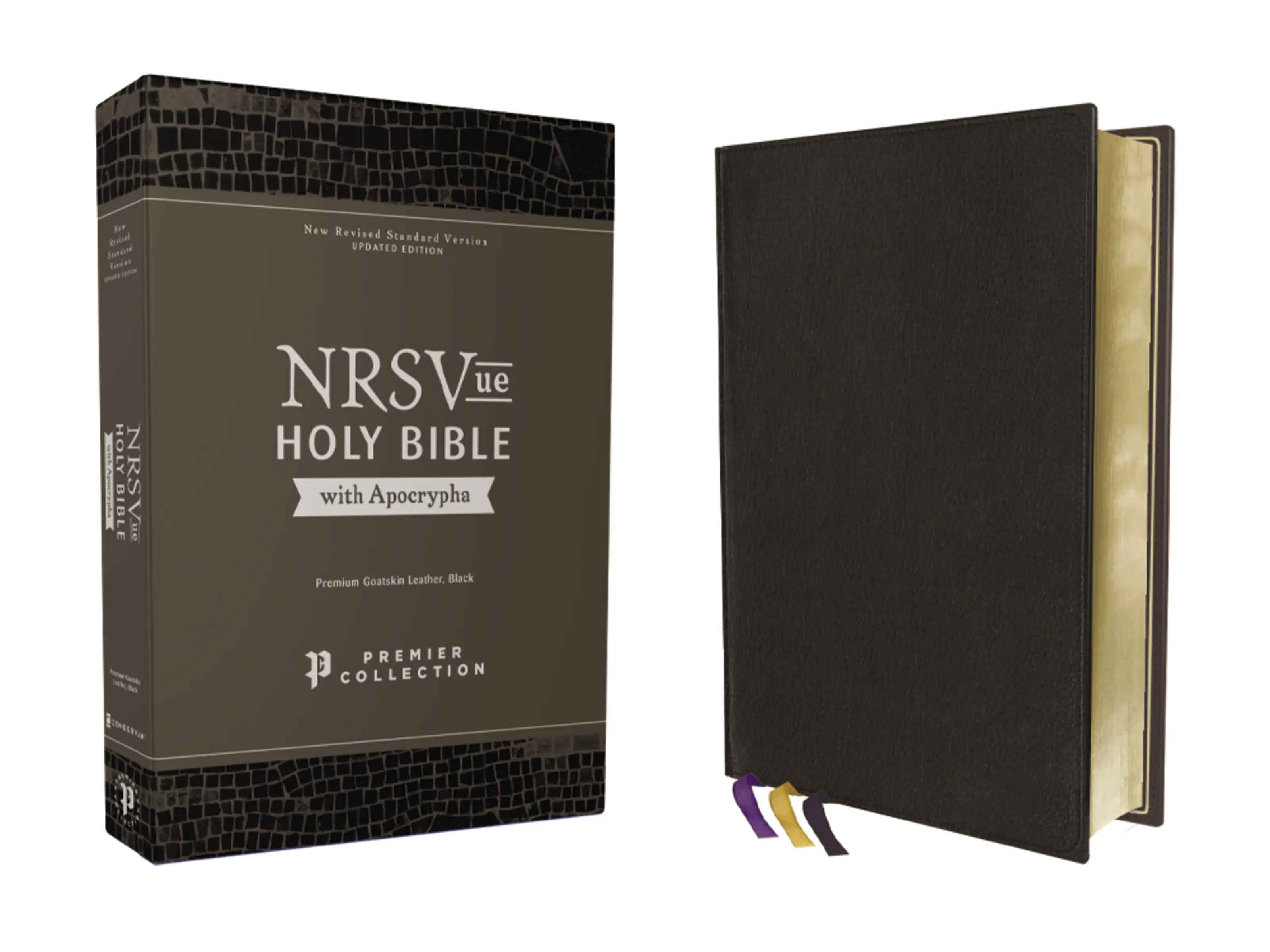 NRSVue, Holy Bible with Apocrypha, Premium Goatskin Leather, Black, Premier Collection, Art Gilded Edges, Comfort Print by Zondervan [Leatherbound Book]