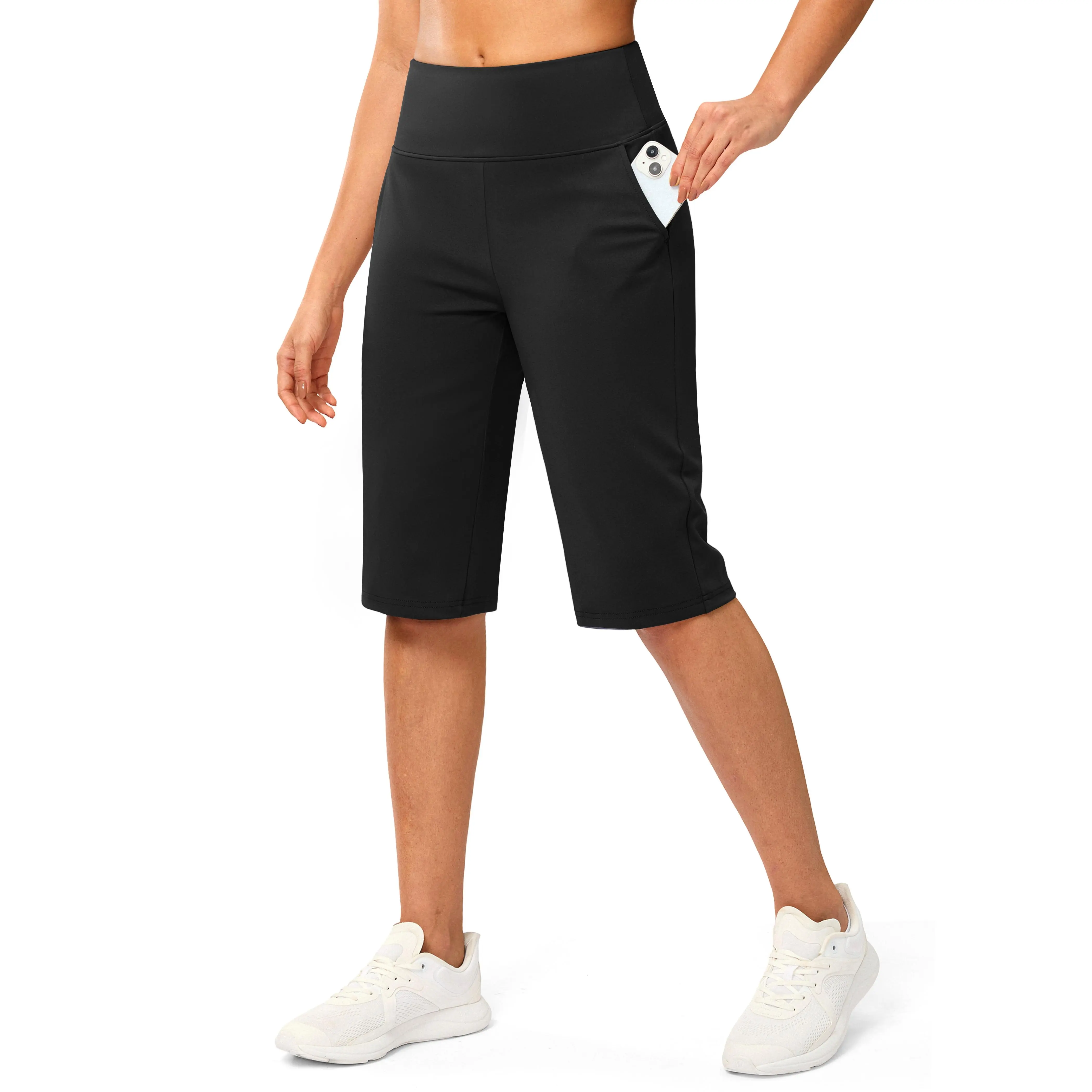 G Gradual Lady's High-Waisted 14" Knee-Length Bermuda Shorts with Pockets, Comfy Fabric, Athletic Casual for Workout & Outdoor Use,summerwins summervibes